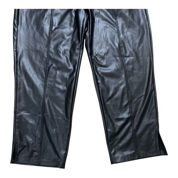 Ellen Tracy Women Black Faux Leather Pants Size M Paper Bag Waist Stretch Pocket - Picture 4 of 12